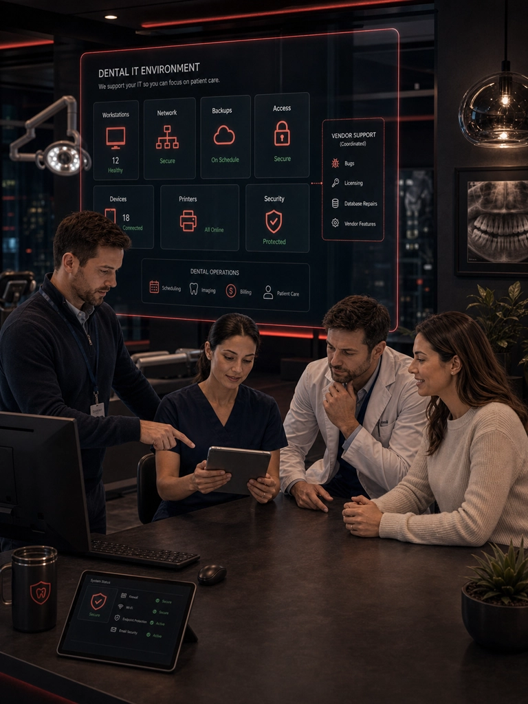 Dental office technology monitoring and security support