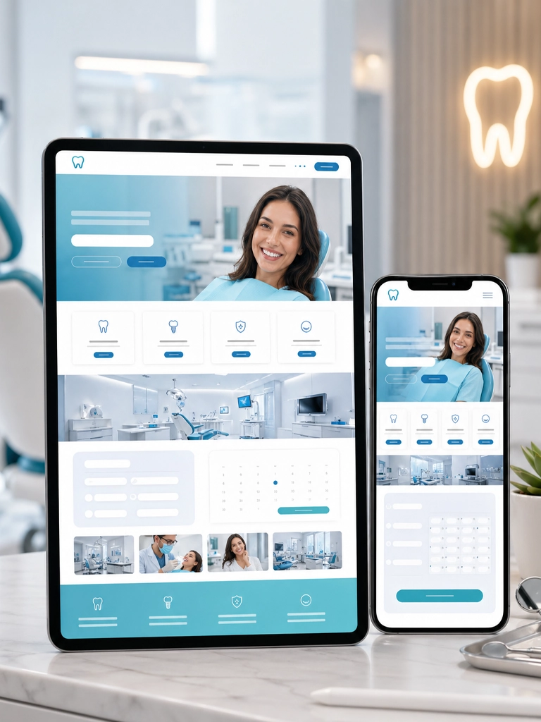 Dental practice website shown on mobile and tablet devices