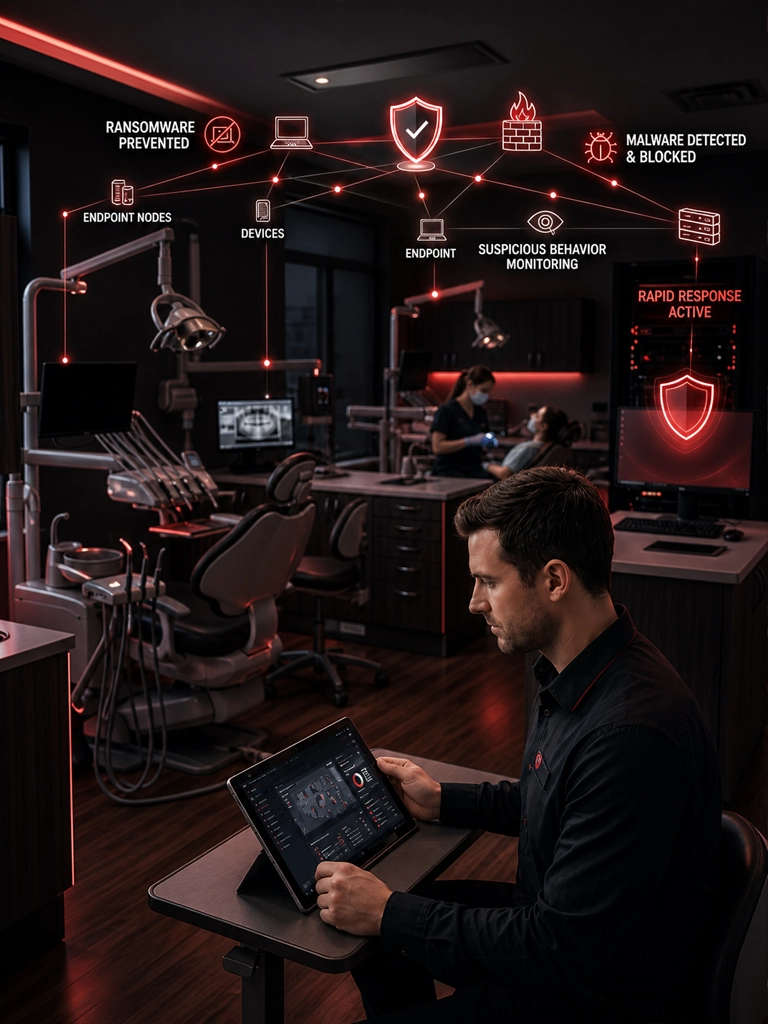 Cybersecurity response and endpoint protection for dental offices
