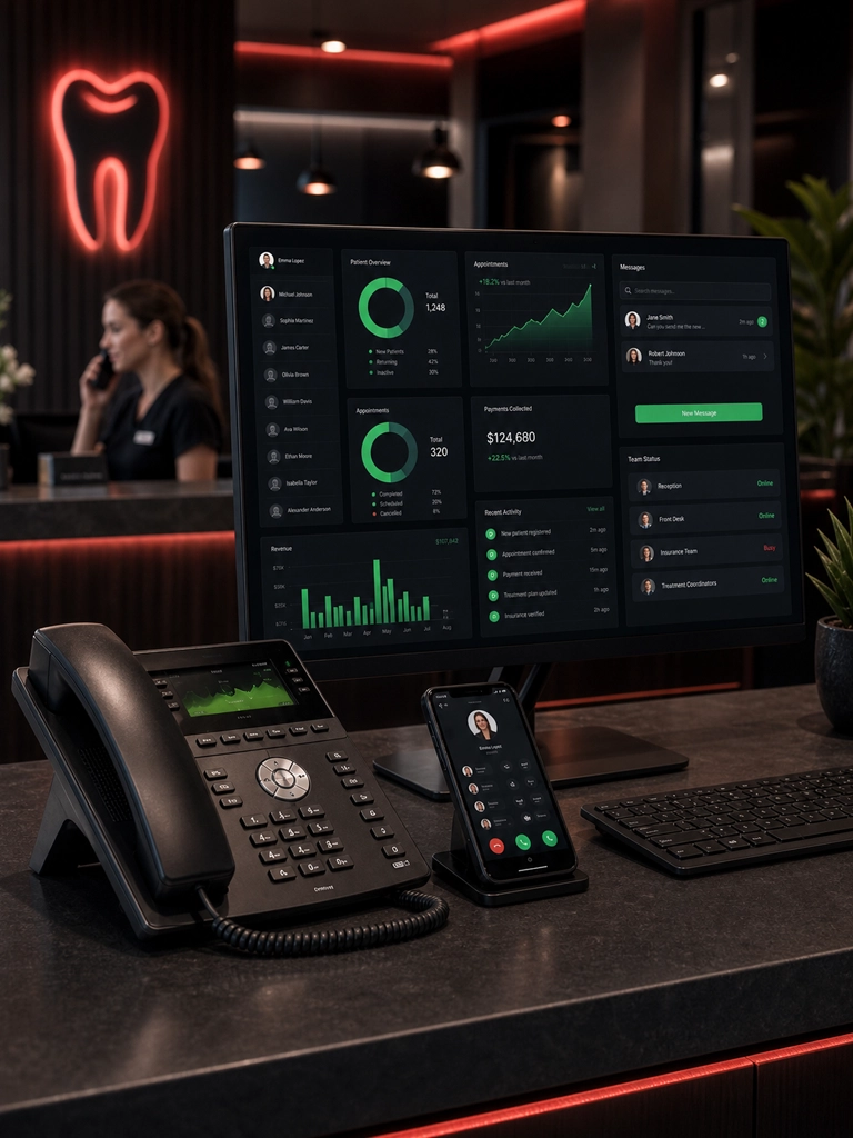 Dental office front desk using a modern VoIP phone system